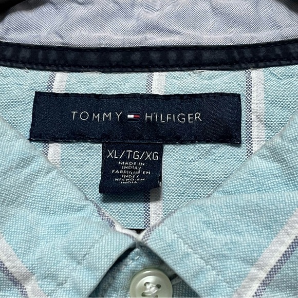 TOMMY HILFIGER Long Sleeve Oxford Stripe Shirt Men's XL Aqua Button-Down COASTAL - Picture 5 of 14